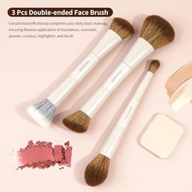 MAANGE 7PCS Brochas para Maquillaje de Doble Punta Profesional Premium, Juego de Brochas de Maquillaje con Bolsa de Cosméticos y Caja de Regalo para P