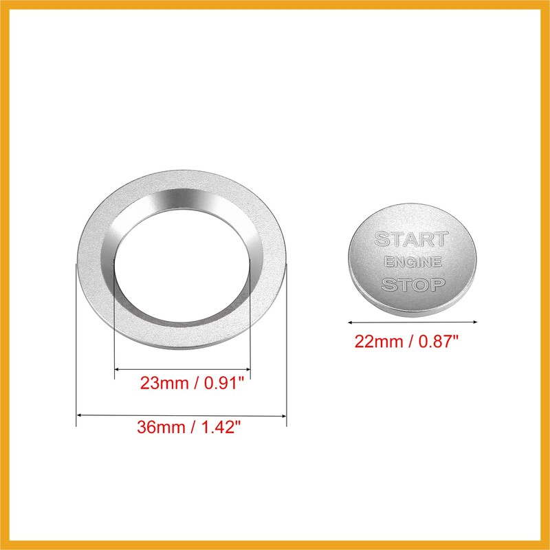 Partuto Car Engine Start Stop Button Cover Trim Kit Silver