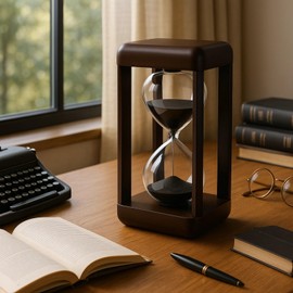 Decorative Hourglass Sand Timer with Black Sand, 60-Minute Glass Timer with Wooden Frame, Elegant Home Decor, Perfect for Living Room, Office, and Wedding Gifts