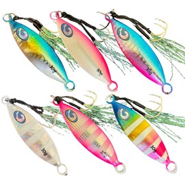 Slow Pitch Jig, Micro Size, Multicolor Teardrop Shape (Pink Glow Stripe, 20g)