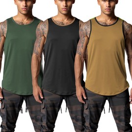 Mlgaril 3Pack Men's Althletic Quick Dry Gym Muscle Lightweight Tank Top Workout Sleeveless Shirt Bodybuilding Compression Fitness Stringer Jersey,Green/Black/Brown,2XL
