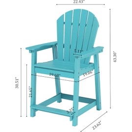 Decksplore Tall Adirondack Bar Stool, Heavy-Duty Counter Height Chair with Ergonomic Seat, Durable Patio Barstool for Backyard, Deck, Poolside, Lake Blue