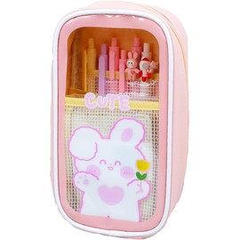 Kawaii Pencil Case Aesthetic Cute Pencil Case,1PC Cute Clear Pencil Pouch,Large Capacity Pencil Case,Children's Cartoon Stationery Bag, Cute Pencil Case Aesthetic Cute Pencil Case for Teen Girls,Pink