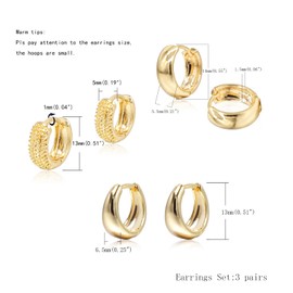Krstudent 3 Pairs Gold Hoop Earrings Pack 18K Gold Plated Small Hypoallergenic Hoop Huggie Earrings Set for Women Girls