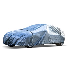 Haipky Silver Weatherproof Full Car Cover, Outdoor Waterproof & Scratch-Resistant, Heat-Resistant, Windproof Straps, Elastic band, Fits for Sedan Length 157.5-169.3inch