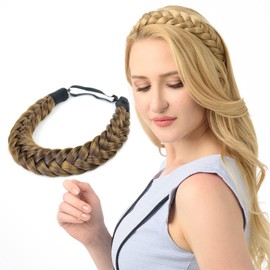 DIGUAN Huge 2 Strands Thick Synthetic Hair Braided Headband Classic Chunky Plaited Braids Elastic Stretch Hairpiece Women Girl Beauty accessory, 4oz (Claybank)
