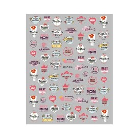 Nail Sticker Flower Rose Mom Love Family Party Nail Decal Wg584 Nail Wraps Art Stickers Manicure Supplies for Women for Home Nails Full Long Lasting Easy Apply and Remove