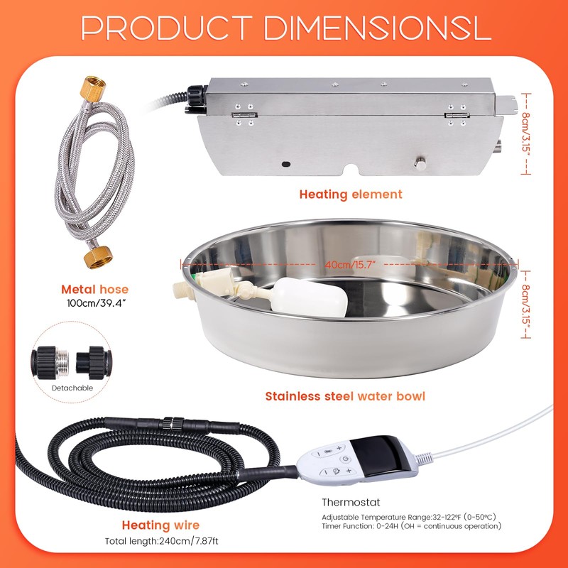 KHEARPSL Heated Automatic Dog Water Bowl Dispenser Outdoor for Large