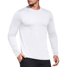 1 Pack Long Sleeve Tee Shirts for Men, Dry Fit Moisture Wicking Long Sleeve Shirts, Athletic Workout Shirts for Running White-S