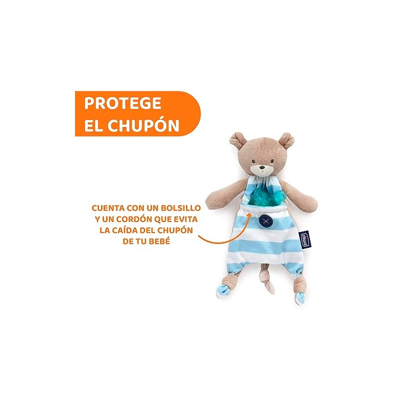 CHICCO, Porta Chupón Pocket Friend, Color Azul