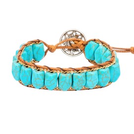 NUZUJX Leather Wrap Healing Turquoise Beads Bracelet Women Men Boho Friendship Jewelry