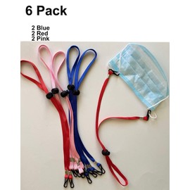 Mask Lanyard 6-Pack Face Mask Holder, Adjustable Length Lanyards, Convenient Mask Extender Strap for Kids & Adults(6, Multi-Color Blue, Red, Pink)