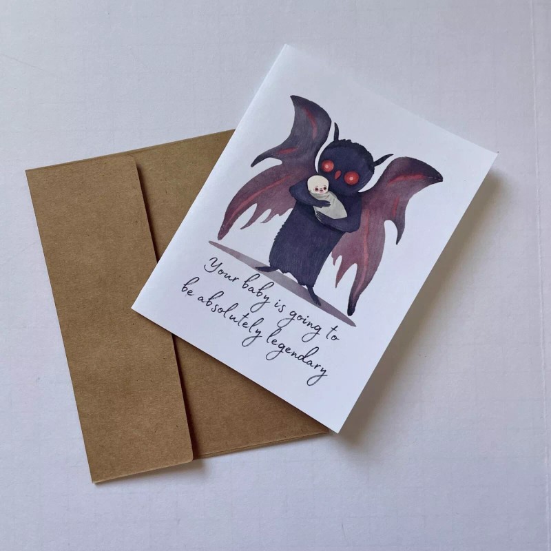Cryptic Paper Co Mothman Baby Shower Card, New Baby Card