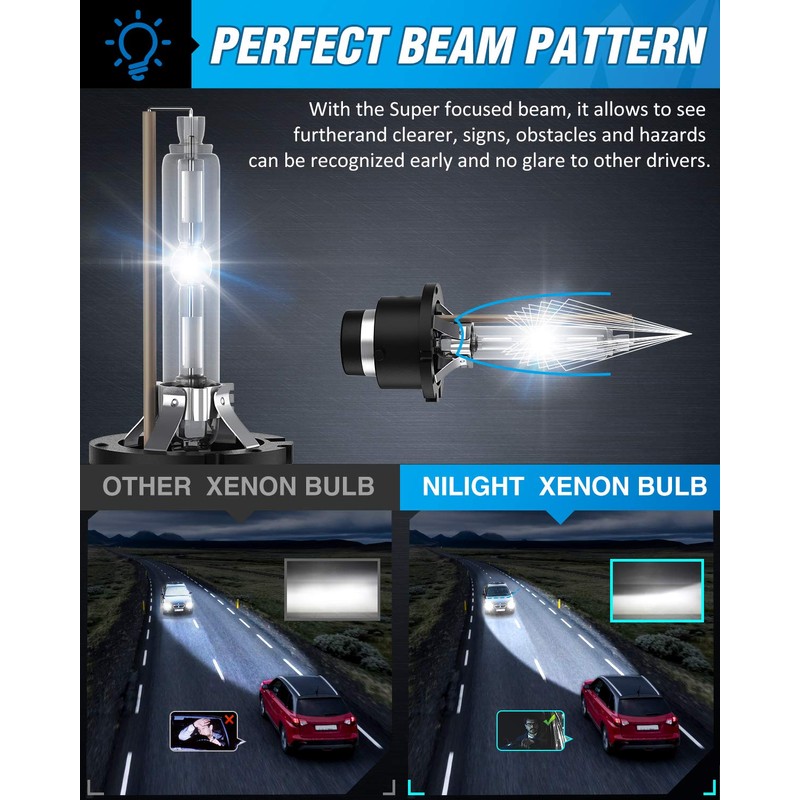 Nilight D4S HID Bulbs, 6000K Diamond White D4S Replacement Super