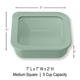 BRIVARA HOME Ceramic Coated Glass Food Storage Container | No PTFE, PFOA, PFAS, and BPA | Reusable Non Toxic Meal Prep Container with Glass Lid | Easy To Store | 5 Cup Square [Willow]