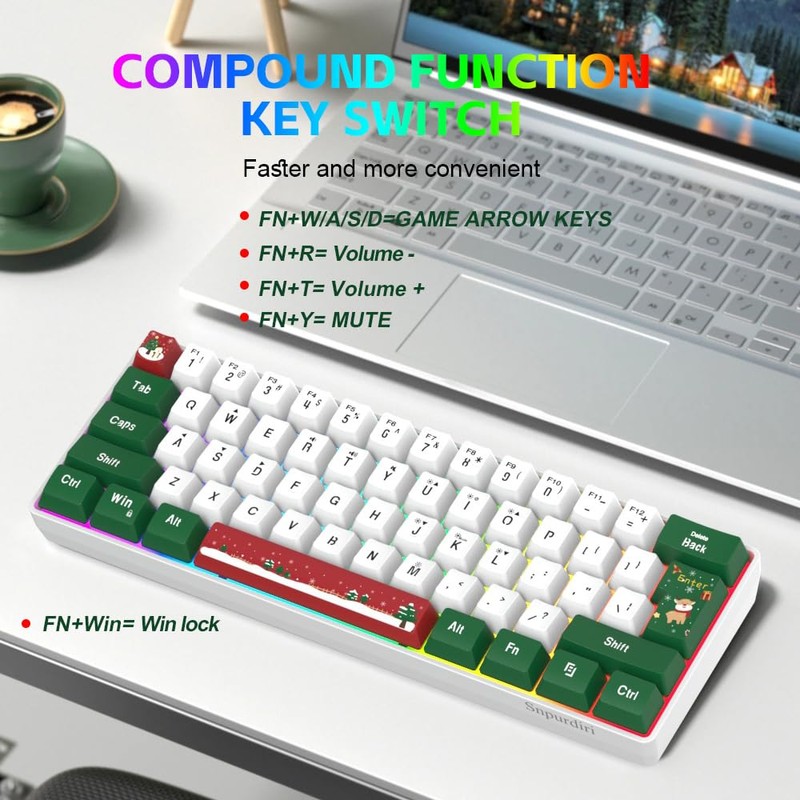 Snpurdiri 60% Wired Gaming Keyboard, RGB Backlit Small Ultra-Compact 61