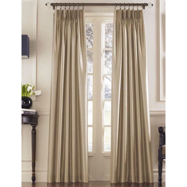 Curtainworks Marquee Faux Silk Pinch Pleat Curtain Panel, 30 by 95", Sand