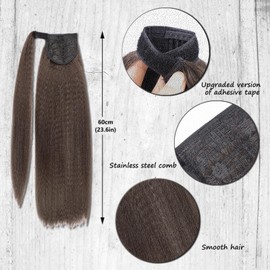 Wrap-Tie Volumizing Ponytail Extension - No Clip Adjustable Puffy Hairpiece, Thick Synthetic Hair Wrap for Instant Full Ponytail, Heat Resistant 24" (Dark Brown)