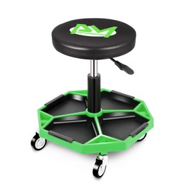 PM PERFORMOTOR Adjustable Height Pneumatic Garage Seat Rolling Mechanic Stool with Tool Tray Storage,300lbs Max Weight Capacity, Green,PM-TOL-ATS-GR