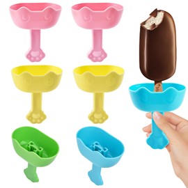 Pack of 6 Drip-Free Ice Lolly Ice Holders, Ice Holder Children, Ice Moulds Ice Lolly Children, Reusable Popsicle Holder, Safe Ice Cream Holder for Toddlers, Adults (Four Colours)