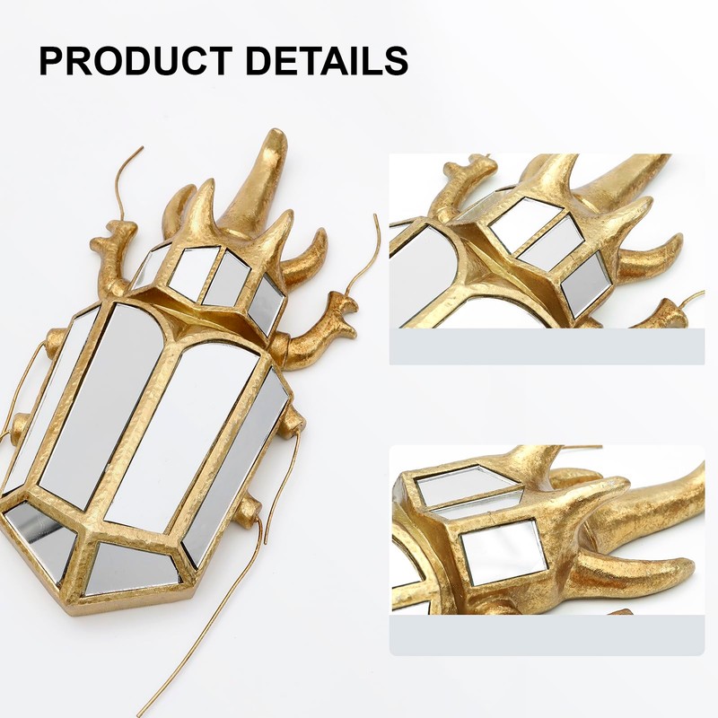 Xinleitan Decorative Bug and Dragonfly Mirrors - Gold Resin and