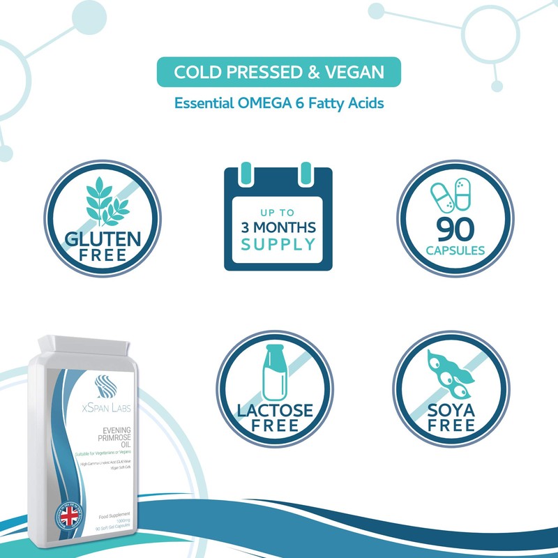 Evening Primrose Oil 1000mg 90 Capsules - Cold Pressed Vegan