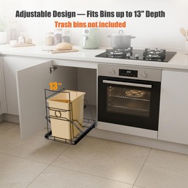 SOCONT Stainless Steel Slide-Out Trash Bin Rack, Enhanced Heavy-Duty Cabinet Pull-Out System for 7–11 Gallon Cans, Black (Bin Not Included)