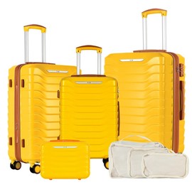 UUH Expandable Luggage set with TSA Locks, suitcase for travel, Hardshell Luggage TSA Lock Spinner Wheels Hardshell Lightweight.:_7pcs-Yellow
