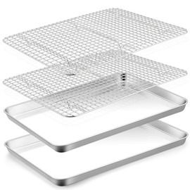 TeamFar Cookie Sheets with Cooling Racks, 17.6 x 13 x 1 Inch Stainless Steel Baking Pan with Grid Rack for Baking Roasting, Non-Toxic & Heavy Duty, Dishwasher Safe, 2 Pans with 2 Racks