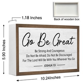 Go Be Great Wooden Box Sign Decor,Joshua 1:9 Scripture Religious 10.3x6 Inches Wood Block Prayer Sign for Christian Home Office Shelf Wall Decor