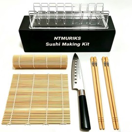 NTMURIKS 6PCS Sushi Making Kit for Beginners – 2 Bamboo Sushi Rolling Mats, Sushi Knife, Sushi Cutting Mold & 2 Pairs of Chopsticks, DIY Homemade Sushi Maker Set