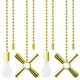 SHIFANQI Ceiling Fan Pull Chain, 4 Pack 3D Bulb&Fan Pull Chain Extension, 12 Inches Decorative Chain Pulls Pendant for Ceiling Light Fan Lamp, Beads Ball Pull Chain Extenders with Connector (Gold)
