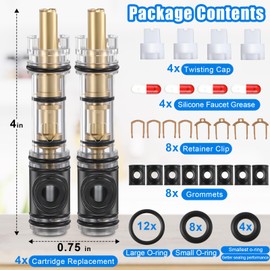 Hohean 4 Pack Replacement Cartridge Compatible with Moen 1225/1225B, Shower Cartridge Replacement with 2 Set Service Kit (Include Grease Packet) for Single Handle Faucet/Showers Kitchen and Bathroom
