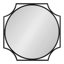 Kate and Laurel Rateau Modern Scalloped Round Wall Mirror, 28 x 28, Black, Decorative Wall Decor with Circle Mirror and Scalloped Outer Frame for Trendy Concentric Design