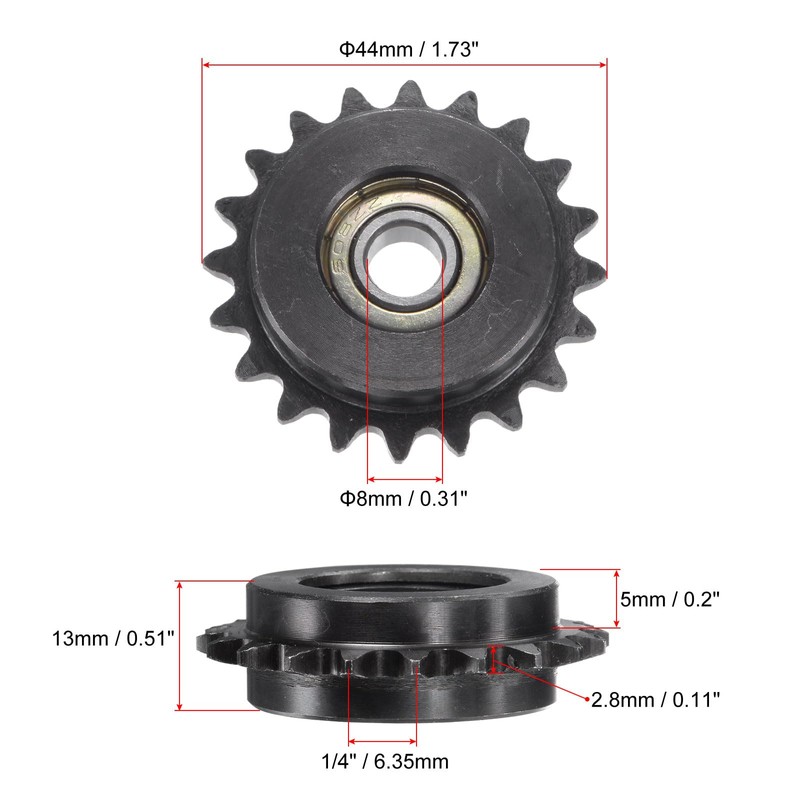 uxcell #25 Chain Idler Sprocket, 8mm Bore 1/4" Pitch 20