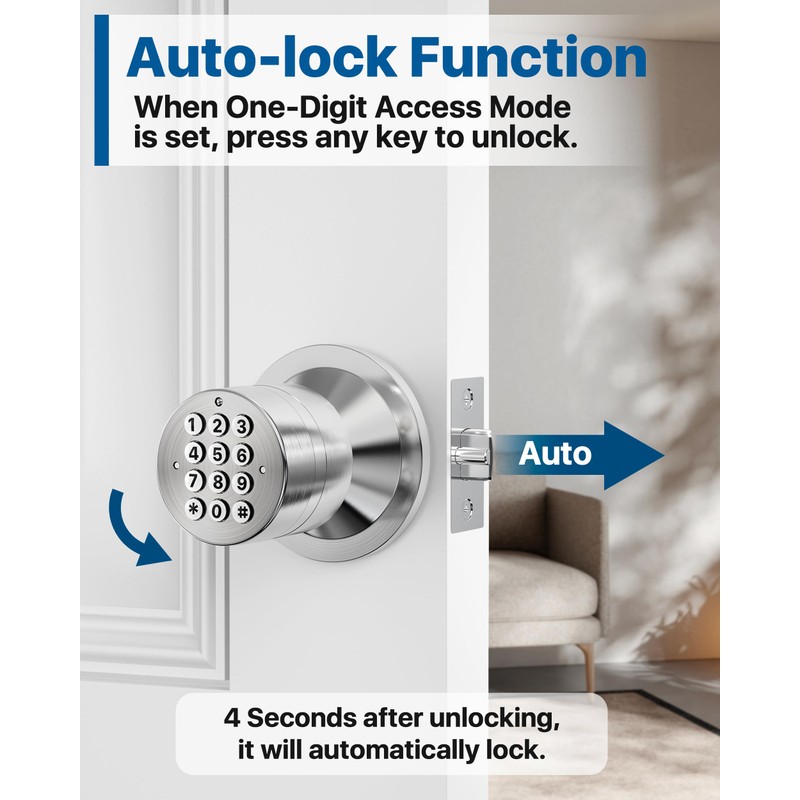 Door Knob with Keypad, Door Lock with Code, Keyless Entry