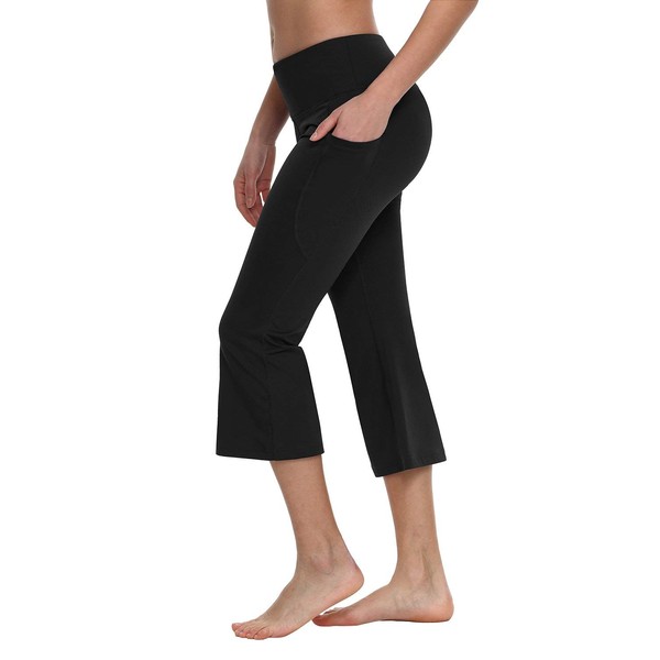 BALEAF Yoga Workout Capris for Women Lounge Flare Pants Casual Work Bootcut with Side Pockets - 21" Black XXL