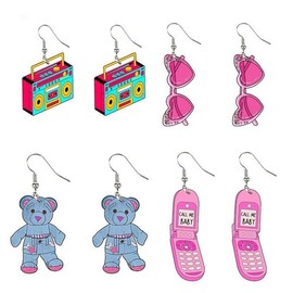 ALRNBY 4Pairs 80s 90s Earrings for Women Radio Game Consle Cell Phone Glasses Drop Dangle Earrings 80S Costume Outfits Glow Party Accessories (ST2)