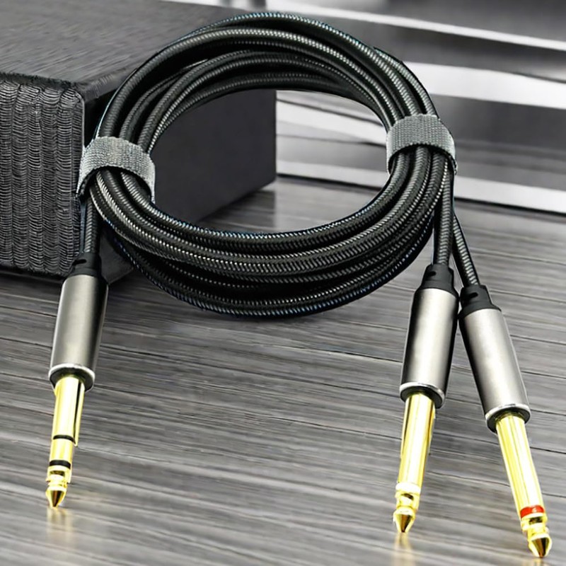Audiowave 1/4 inch TRS Stereo Y Splitter Insert Cable, Gold
