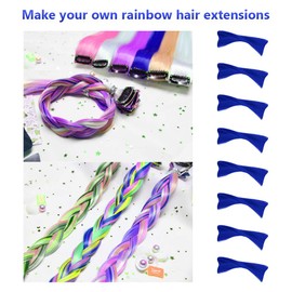 TOFAFA 16 PCS Colored Hair Extensions Curly Wavy Clip in Synthetic Hairpiece Streak for Girls Women Kid, Multi-colors Party Highlights (Blue)