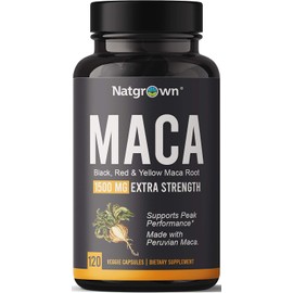 Natgrown Organic Maca Root Powder Capsules 1500 mg with Black + Red + Yellow Peruvian Maca Root Extract Supplement for Men and Women - Vegan Pills