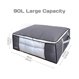 90L Underbed Storage Bags with Zips, Large Clothes Storage Bags with Strengthened Handles, Breathable Duvet Storage Bag King Size for Comforters, Clothes, Quilt, Blankets, Bedding, No-Smell