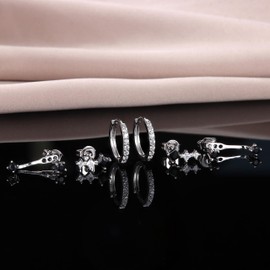 Morfetto 925 Sterling Silver Hypoallergenic Earrings Set for Multiple Piercing Dainty 14K Gold Plated Stud Huggie Small Hoop Earrings for Women Trendy Cute Earring Stacks for Sensitive Ears Silver 6