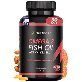 NUBOOST Omega 3 Aceite de Salmón 1000 mg – Fish Oil con EPA y DHA – 30 Cápsulas Blandas – Aceite de Salmón Puro – Omega 3 – Suplemento Alimenticio Hec