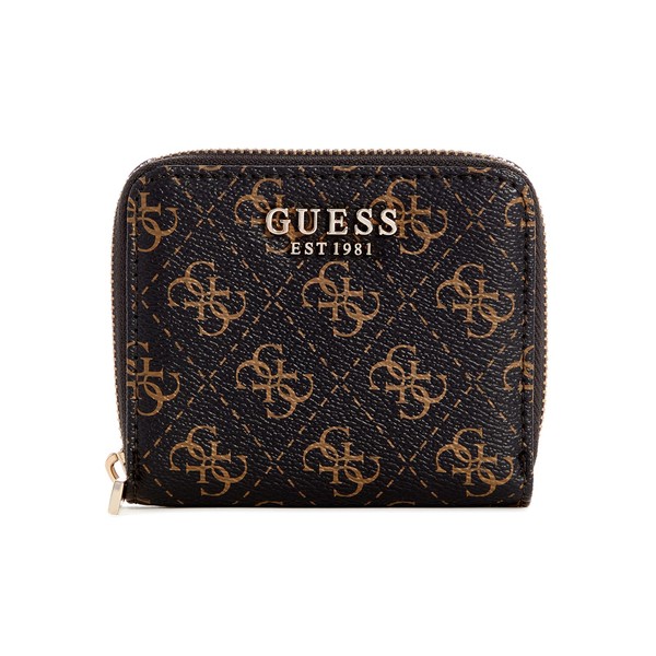 GUESS Laurel Small Zip Around Wallet, Brown Logo, Brown Logo,