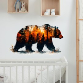 RoyoLam Bear Forest Silhouette Wall Decals Removable Autumn Nature Vinyl Stickers for Nursery Living Room and Bathroom Woodland Decor Peel and Stick Wall Art