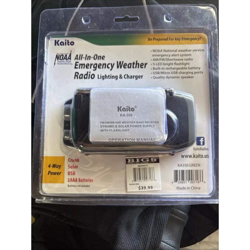 Kaito All-in-One Emergency Weather Radio AM/FM/SW - KA350 - Light