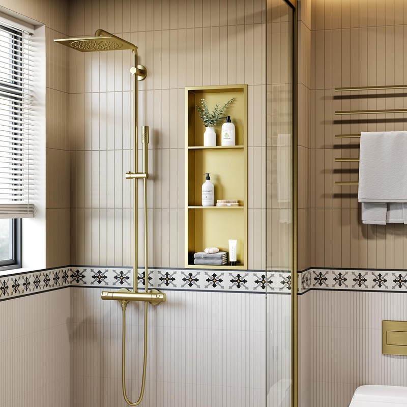 3-Tier Gold Recessed Shower Niche, 12X36 Inch Wall Niche
