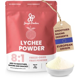 Jungle Powders Lychee Powder 5 Ounce Bag - Freeze Dried Lychee Fruit for Baking, Smoothies, Syrup, Desserts, Sauces, Jelly, Juice - Additive & Filler Free All Natural Extract Dehydrated Juice Powder