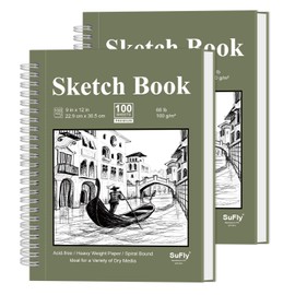 Sketch Book 9x12 inch, Pack of 2 (Total 200 Sheets) Spiral Bound Sketchbook, 68 lb/100gsm Artist Sketch Pad, 100 Sheets Each, Sturdy Acid Free Drawing Paper, Suitable for Adults & Teens
